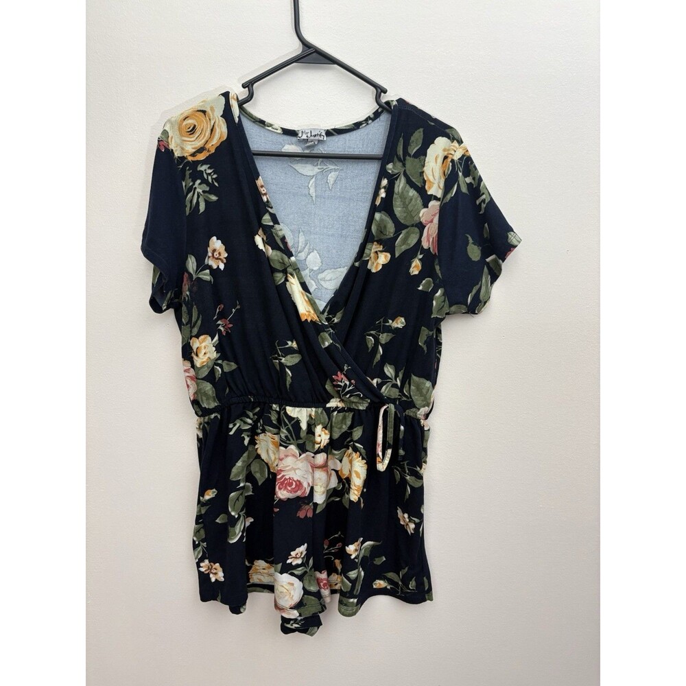 J For Justify Women’s Romper Floral XL Short Sleeve Surplice Neck Elastic Waist - Picture 2 of 11